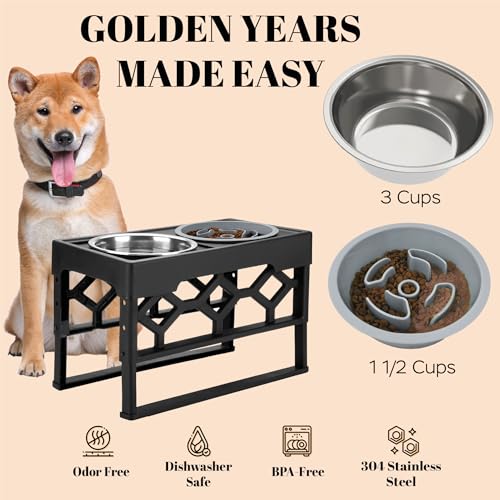 AVERYDAY Small Slow Feeder Dog Bowls Elevated, 4 Height Adjustable Raised Dog Bowl Stand with Stainless Steel Food and Water Bowl, Tall Dogs Feeding Station with Anti-Slip for Small Medium Breeds Dogs - Image 5