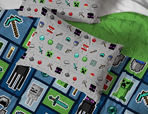 Image of Minecraft Creeper Queen Comforter Set 5 Piece Kids Bedding for Boys, Multi | Zombie, Bed in a Bag, Comforter Sheets Pillowcases, Official Product, Soft Microfiber, Machine Washable, Boys Gift