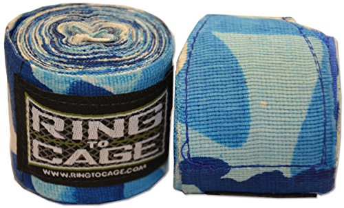RING TO CAGE Blue CAMO Printed Handwraps Mexican Style Stretchable 180