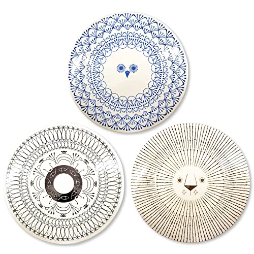 Juego de 3 platos japoneses de Mino Ware, pasta, arroz, sopa, salada, curry, arroz, arroz, multiusos, 24 cm, redondos, búho, león, oso polar Cover