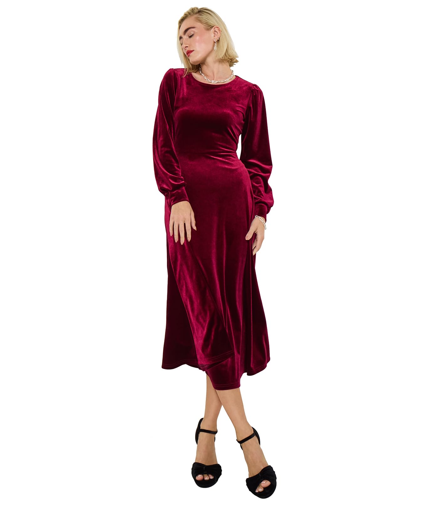 Joe Browns Women's Stretchy Velvet Midi Dress, Regular, Red, UK 16