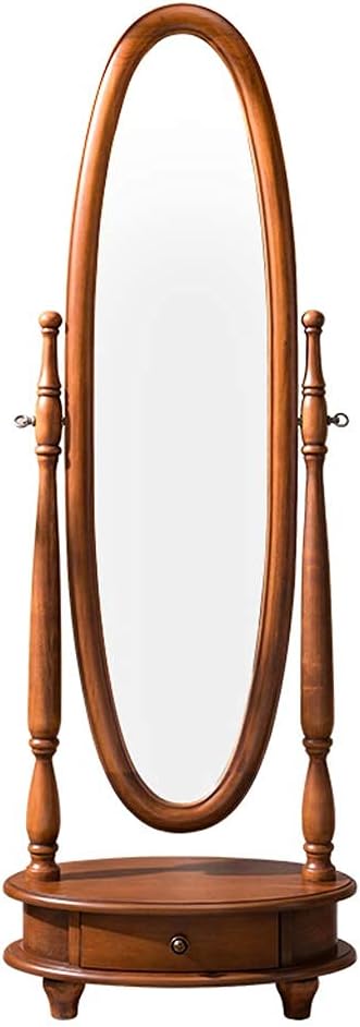 Full Length Mirrors Floor Vintage Solid Wood Free Standing Oval with Storage Antique Bevelled Full Length Mirror for Bedroom Commercial (Color : Dark Coffee Color) (Light Coffee Color)