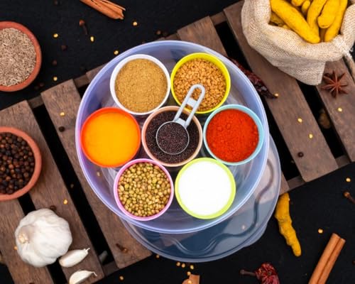 Image of HomeWiz Round Masala Box 1500ml | BPA-Free Large Airtight Masala Dabba | Food Grade Transparent Spice Container For Kitchen | Masala Container Set with Measuring Spoons | For Spices & Dry Fruits