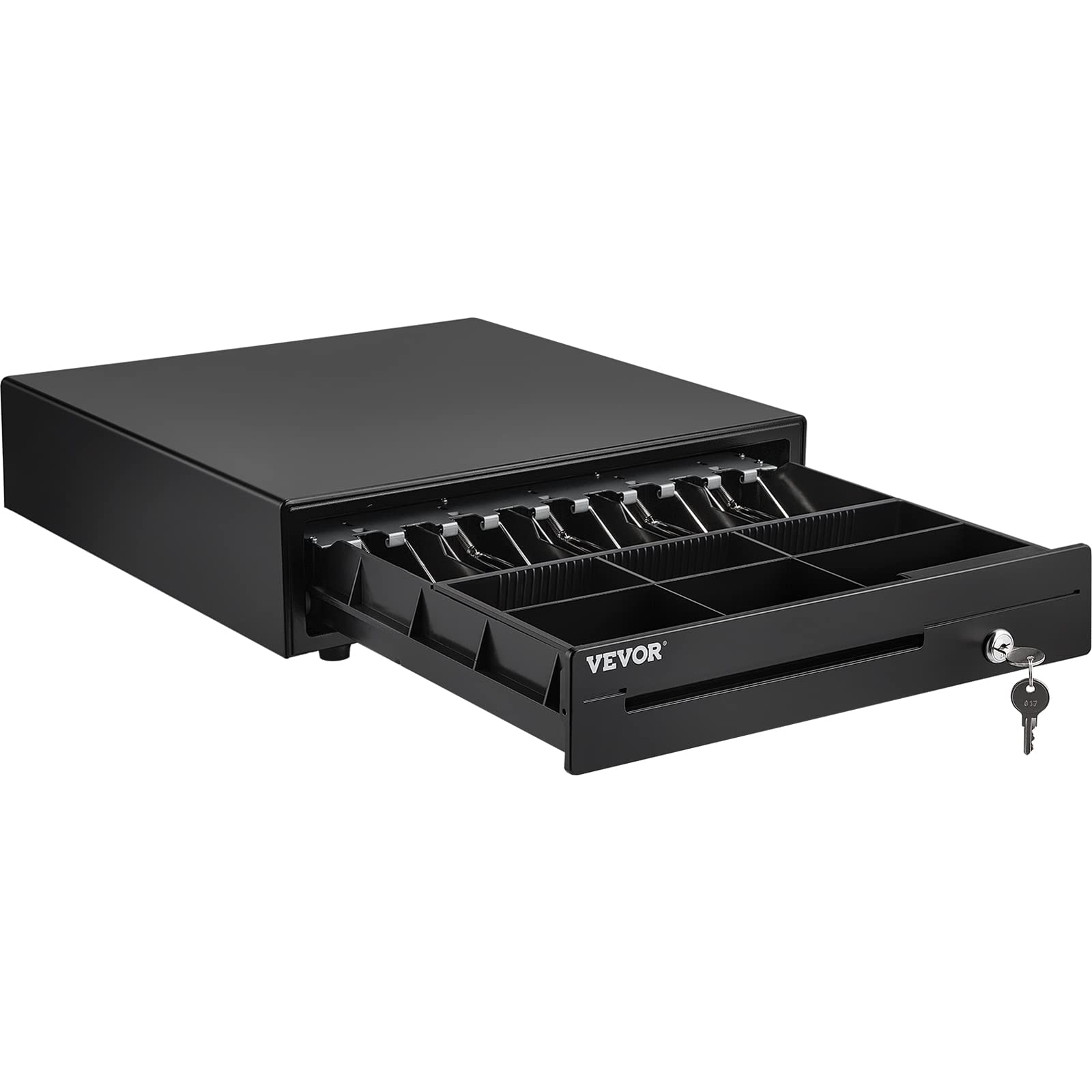 VEVOR Cassetto per Registratore di Cassa, Cassetto Portasoldi Apertura Automatico con 3 Metodi di Sblocco, Cassetta Portavalori con 5 Scomparti per Banconote e 6 per Monete, 41 x 42 x 10 cm (Nero)