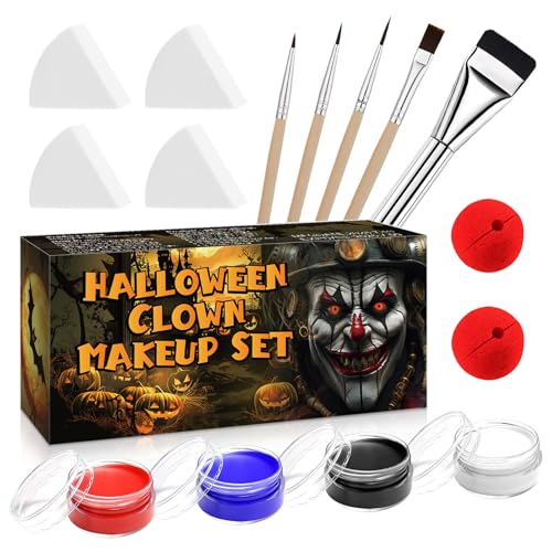 Allony Maquilhagem Joker, pintura facial Halloween, Joker Kit maquilhagem Halloween, vermelho azul branco preto maquilhagem Halloween profissional, Halloween carnaval maquilhagem Props Cosplay