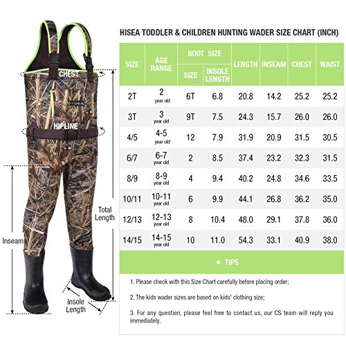 Hisea Kids Chest Waders For Toddler & Children Neoprene Youth Duck Hunting Waders For Kids Boys Girls With Insulated Boots #TOP1