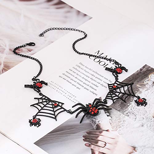 Halloween Spider Web Necklace Black Party Large Spider Choker Pendant Necklace for Women Girls (C Black Set)3