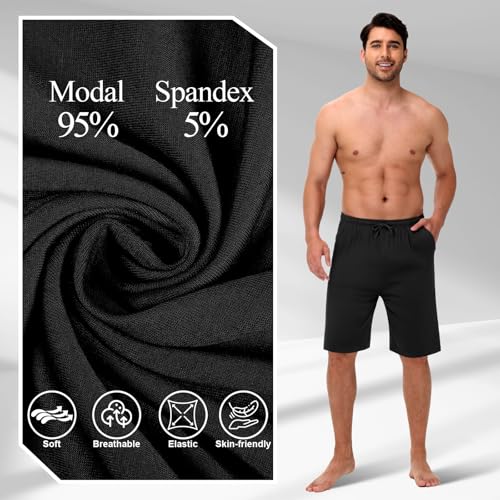 2 Pack Men’s Pajama Shorts Soft Modal Boxer Shorts Comfy Breathable Elastic Sleep Bottoms Pants with Pockets4