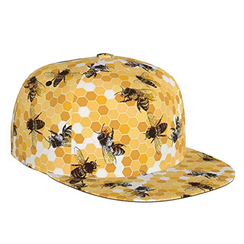 Honey Bee Flower Baseball Cap Hats Adjustable Trucker Hat Outdoor Sun Cap for Men Women Dad Hat