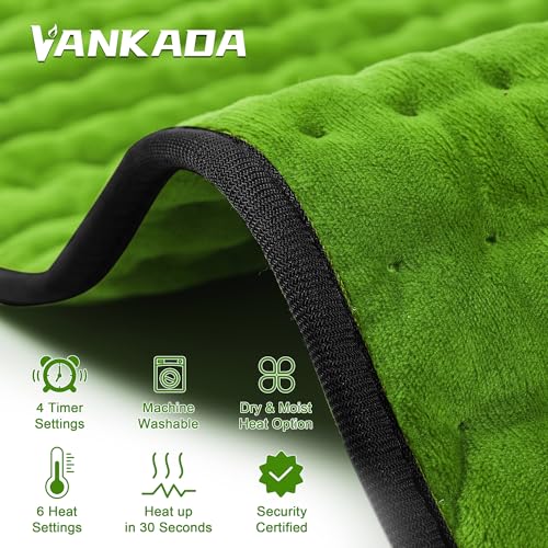 Image of Deepsoon Heating Pad,Electric Heating Pads for Back,Neck,Moist Heating Pad for Abdomen Shoulder Knee Legs,Dry /Moist Heat&Auto Shut Off,Mother's Day Birthday for Men and Women,Green Black,24x12 Inch