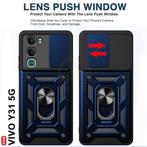 Image of Armor Bumper Back Cover Case for Vivo Y31 5G Rotating Camera Cover, Ring Holder & Kickstand | Heavy Duty & 360 Degree Protection Vivo Y31 5G Back Cover (Blue)