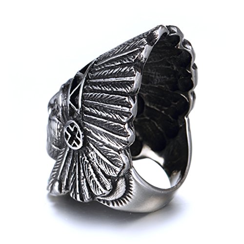 Image of HIJONES Unisex Stainless Steel Indian Chief Tribe Ring
