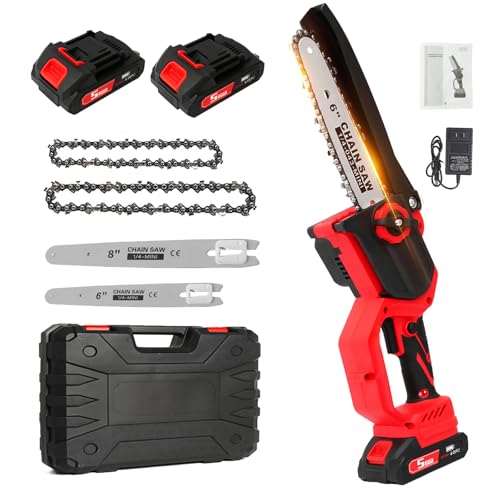 Mini Chainsaw Cordless, 8" & 6" Electric Chainsaw Battery Powered with 2x2.0Ah Batteries, Handheld Brushless Chain Saw for Tree Trimming, Wood Cutting, Gardening Gifts for Men Dad