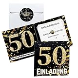 DuoLiAnLiang Einladungskarten 50. Geburtstag, 12 Stück GeburtstagEinladungskarten Schwarz Gold, EinladungGeburtstag mit 12 Umschlägen, Glitzer Design, EinladungenGeburtstag für Männer Frauen