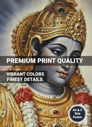 Image of Krishna Divine Wall Art Poster | Shri Krishna Ran Bhumi with Arjun Mahabharat Geeta Gyan | Divine Artwork for Home, Temple, and Meditation Spaces | 350GSM Paper (A5 21L x 14.8W)