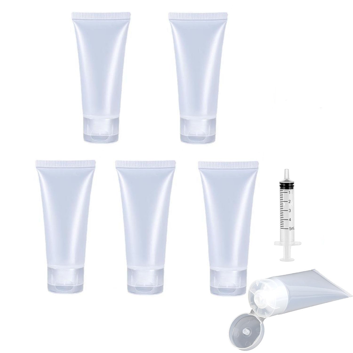 5 Stück Transparenter Nachfüllbare Leere Tuben,100ml Befüllen Tuben | Leere Tuben zum Befüllen, Probenbehälter, Leere Flüssige Foundation Tuben für Reisen und DIY-Projekte,DIY Lipgloss,Kosmetik