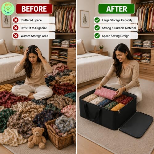 Image of Storage Bags for Blanket, Clothes, Toys and Bed Sheet Cover Bag - Underbed Large Size Black Cover Bags (Pack of 20, 54 x 46 x 28 cm)