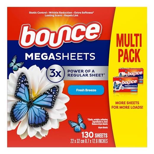 Bounce WrinkleGuard Mega Fabric Softener Dryer Sheets, Wrinkle Release with Outdoor Fresh Scent, 130 ct