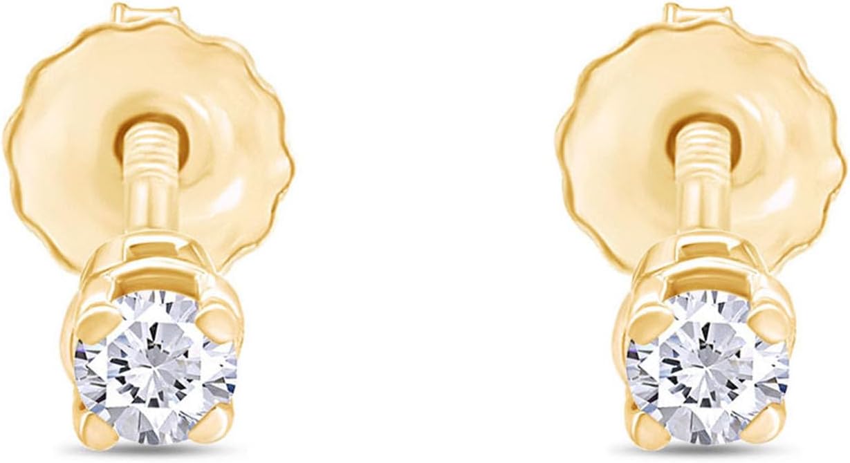 14K Yellow Gold 1.00-6.50 Carat Round-cut Lab Grown Diamond Screw Back Solitaire Stud Earrings (G-H, VS-SI) | Fine Jewelry for Women