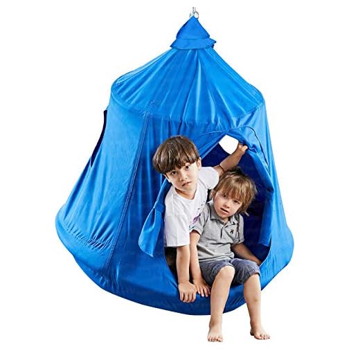 Kids Outdoor Waterproof Play Tent Hanging Hammock with Lights String(Blue)