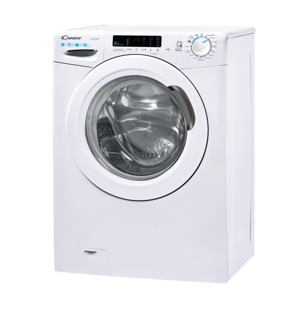 Candy Smart CS 1272DW3/1-11, Machine à laver slim à chargement frontal, 7 kg, classe C, 1200 tours, 79 dB, Départ retardé, 16 programmes, Blanc, AxLxP 85x60x45 cm