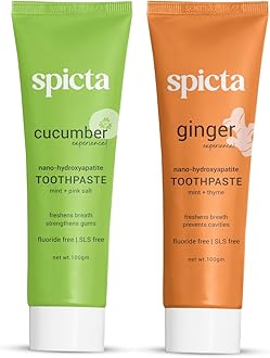 Spicta Cucumber Mint & Ginger Mint Natural Hydroxyapatite Toothpaste | Teeth Whitening, Removes Bad Breath, Tartar, Plaque I Herbal, Fluoride Free, SLS Free Toothpaste for Adults & Kids | Pack of 2