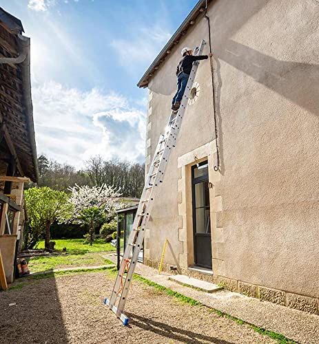 Echelle coulissante à Corde Professionnelle 3 Plans 3x12 échelons 8m/8,4m en alu Hailo Trio