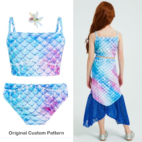 Mermaid Girls Bathing Suit 3Pcs Bikini Bottoms Fish Tail Swimsuit Kids Beach Pool Swimwear 3-12Y3