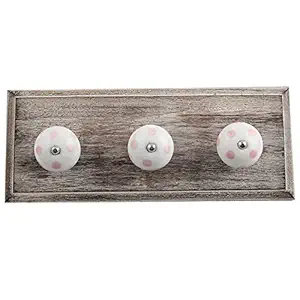 IndianShelf Handmade Dot Hooks Wall Hangers Holders Hanging Coat Key Clothes Mount Hat Mug Kitchen Utensils Bathroom (Wooden_White_4 Inches)-1 Piece