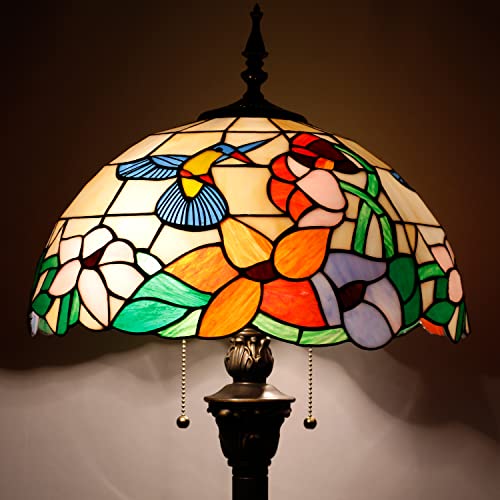 Werfactory Tiffany Floor Lamp Hummingbird Amber Stained Glass Standing Reading Light 16X16X64 Inches Antique Pole Corner Lamp Decor Bedroom Living Room Home Office S101 Series #TOP13