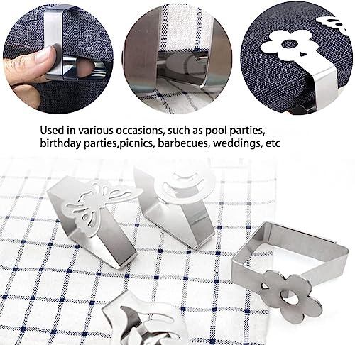 Foto von Aongray Blume-Motive Tischtuchklammer 8er Set, Silber Edelstahl Tischtuch Klammer Clips Einer 2,5 bis 3,5 cm Dicke Tischplatte, Drinnen draußen Tischtuchhalter