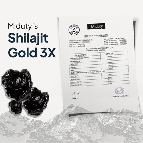 Image of Miduty Shilajit Gold 3X Resin 500-1000mg Serving - Pure Himalayan Shilajit with Ashwagandha - 100% Ayurvedic - Coffee Free Formula - Lab Tested- 3 Grams Sachet