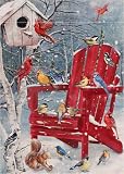 Covido Home Decorative Winter Red Chair Birds Garden Yard Flag Cardinal Blue Jay Bluebird Chickadee Squirrel Birdhouse Outside Decoration, Christmas Farmhouse Outdoor Small Decor Double Sided 12 x 18