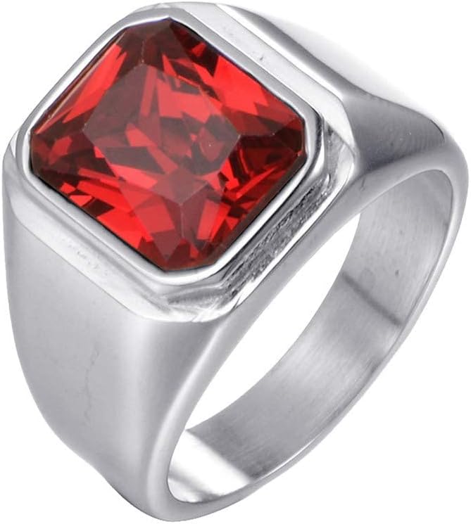 Men's Stainless Steel Gold/Silver/Black Plated Ring with Square Gemstone Multicolor Stone