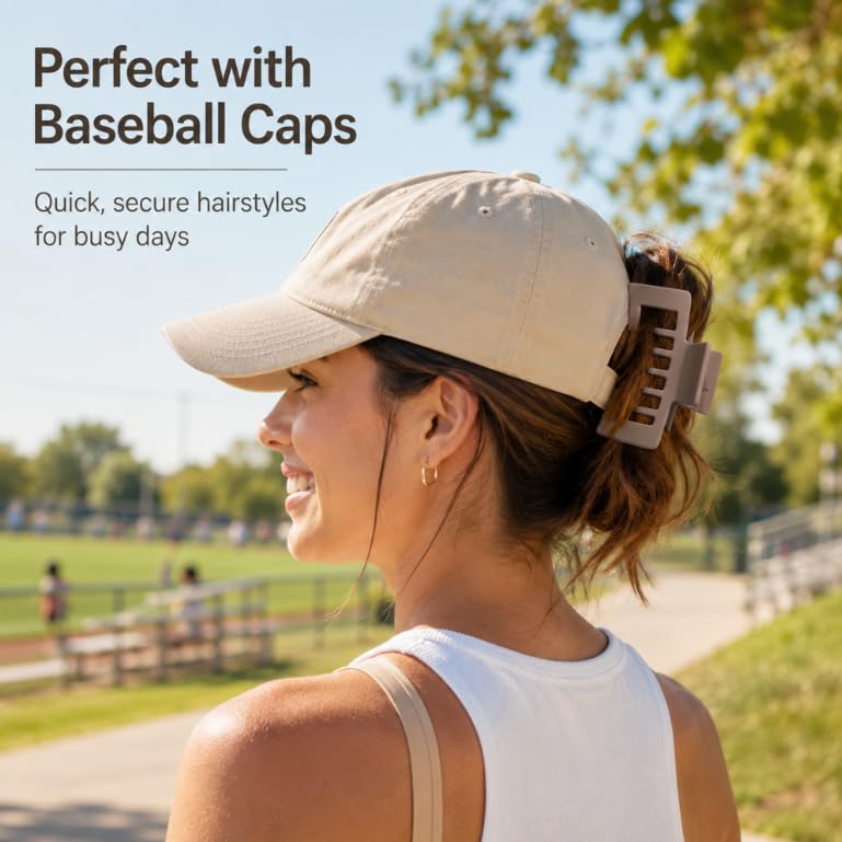 4 pcs Hat-Friendly Claw Clips for Baseball Cap & Trucker Hat,4.1 inch Large Strong Trucker Hat Claw Clips,Hair Accessories Gift for Thick Hair