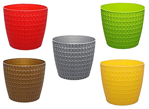 Image of Go Hooked Plastic Planter Pots Set of 5 | Multicolor Flower Pots Perfect for Home, Office & Garden Decor | Small Oslo Pot 5.5 Inch for Indoor & Outdoor Plants | Durable, Lightweight & Modern Design