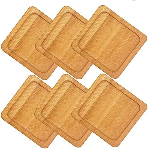IHUIXINHE Bamboo Plant Saucer Round Plant Pot Tray Indoor Outdoor Plants, Set of 6 (Square)