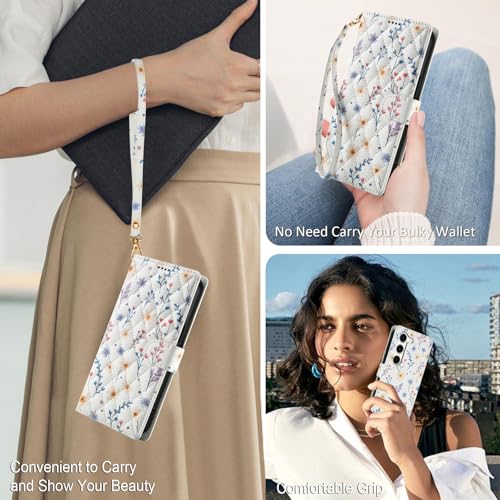 Housse Samsung S23 5G avec verre trempé écran et motif porte-cartes floral - 4