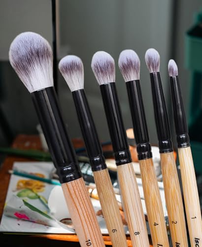 Image of Isomars Studium Blending Brush - Set of 6 - Professional Artist Brushes for Soft Blending & Shading Ideal for Watercolor, Acrylic, Oil Painting and Ink Transitions - Sizes - 1,2,4,6,8,10