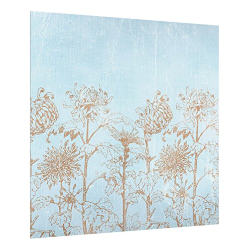 Spritzschutz Glas - Radierung in Blau - Quadrat 1:1 59cm x 60cm