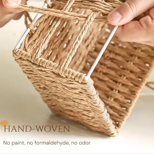 Wicker Baskets with Liner for Desk Organizing,Natural Paper Rope Basket Set,Hand Woven Pantry Table Organizer & Storage for Bedroom Living Room School Shelves Office Home D¨¦cor(3 Pack Beige)