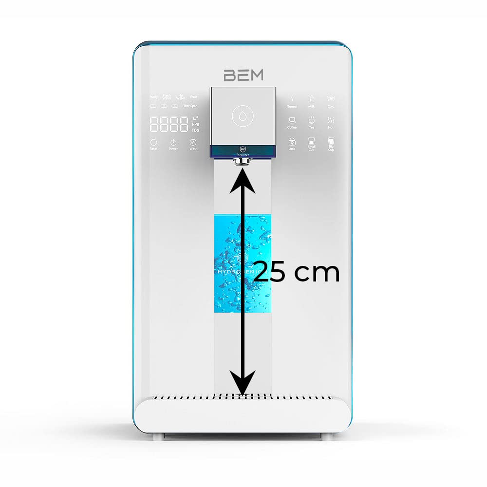 BEM IDA Wasserfilter & Wasserstoff-Ionisator, Direktanschluss, Umkehrosmose | Hydrogen durch Elektrolyse, UV-Desinfektion, Temperaturwahl 10–100°C, Touch-Bedienung, Tischgerät