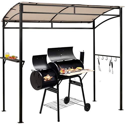 LDAILY Grill Gazebo, 7x4.4ft BBQ Canopy Shelter with Storage Shelf