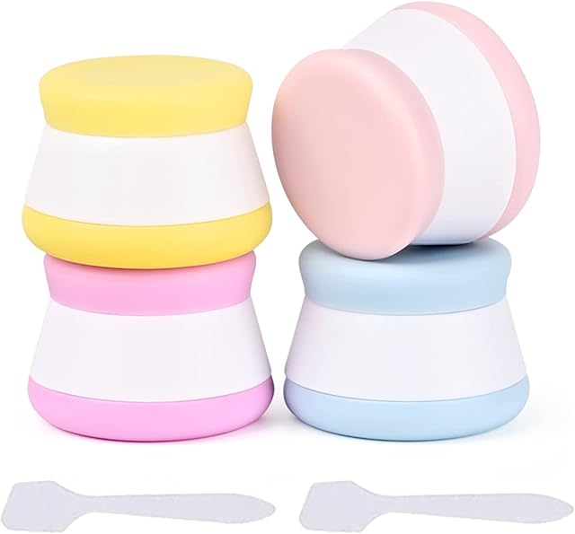 Travel Containers for Toiletries, 4pcs 20ml Portable Silicone Cream Jars Leak-proof Small Size Bottles Multi-function Travel Pots for Cosmetic Makeup Face Body Hand Cream Powder Lotions BPA Free
