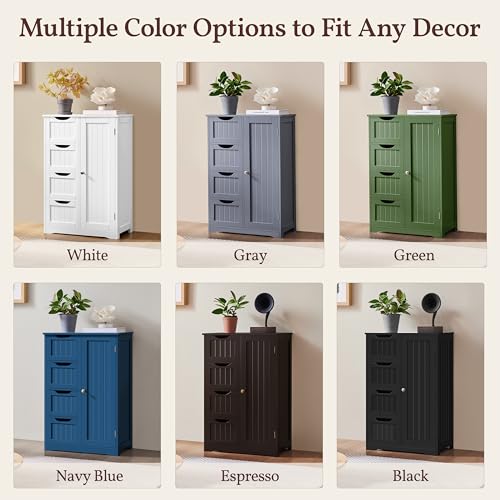 Yaheetech Wooden Floor Cabinet, Side Storage Organizer Cabinet Unit Hallway Entryway Cabinet with 1 Cupboard, Free Standing Storage Organizer for Living Room/Bathroom/Kitchen, White by Yaheetech - Image 9