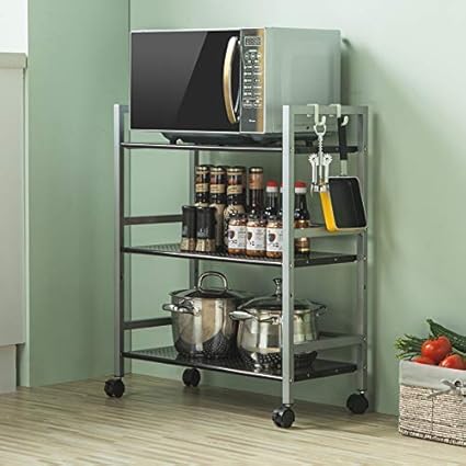 indian decor. 45909 space saving metal standard 3/4-tier serving trolley with wheels (grey)