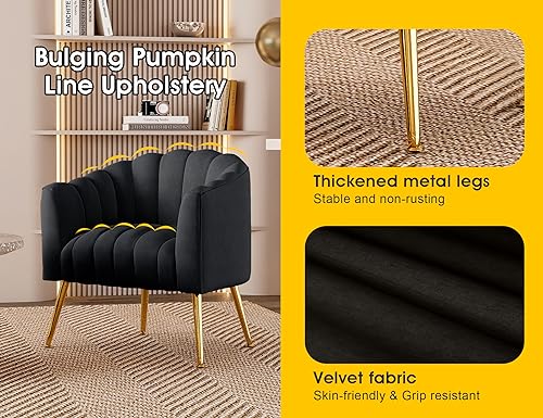 Image of Dewhut Oversized Pumpkin Couch Accent Chair, Modern Comfy Velvet Upholstered Barrel Chairs, Luxury Single Sofa Armchair for Living Room, Waiting Room, Office and Vanity, (Black)