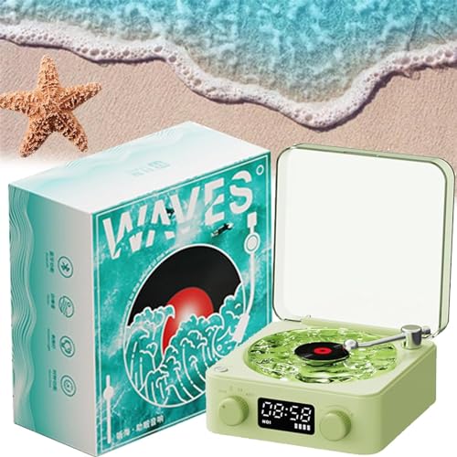 Platine vinyle vintage The Waves avec haut-parleur Bluetooth tourne-disque rétro vert