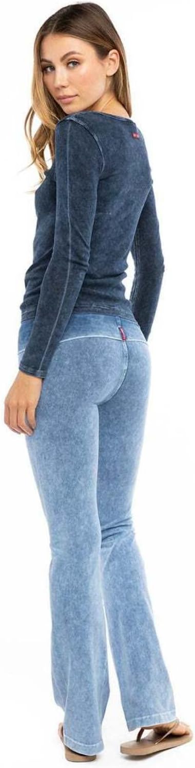 Hard Tail Roll Down Bootleg Flare Pant - Women's Breathable Yoga Pants Made in USA Mineral Blue (M) - Image 4