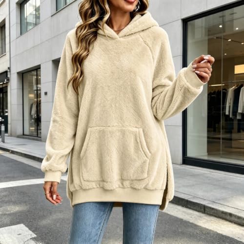 Fleece Hoodie Women Fuzzy Pullover Pocket Side Slits Fall Winter Outfits - image 3